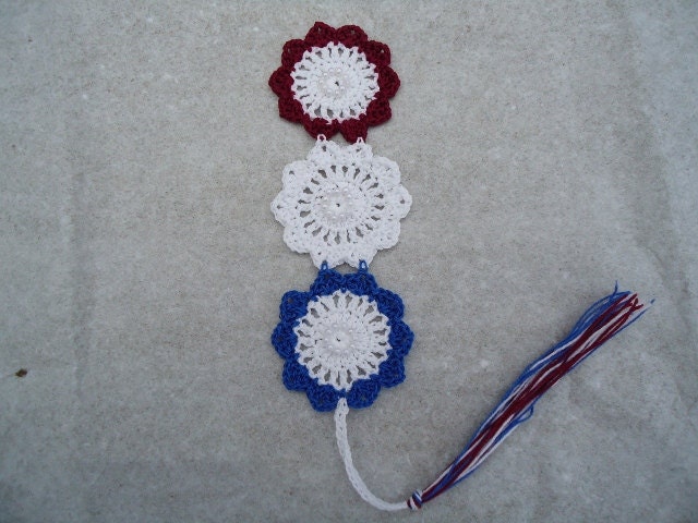 Memorial Day 4Th Of July Patriotic Day Flowers Bookmark New Crochet Doily