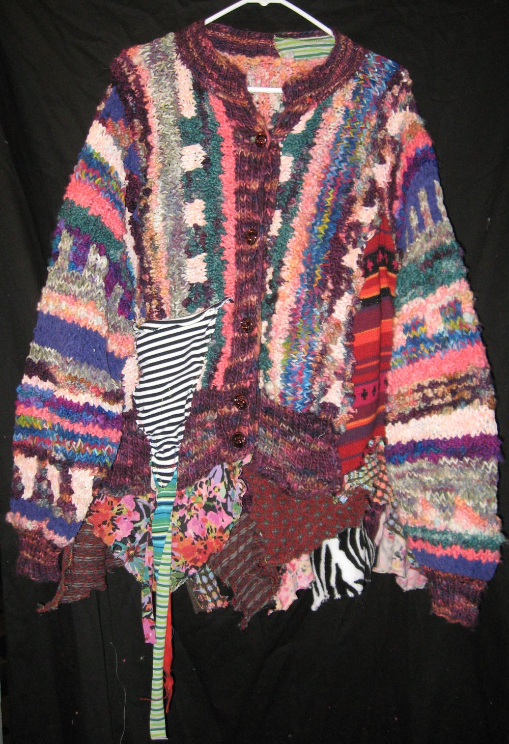 Upcycled Hand knit multi color funky sweater Cardigan