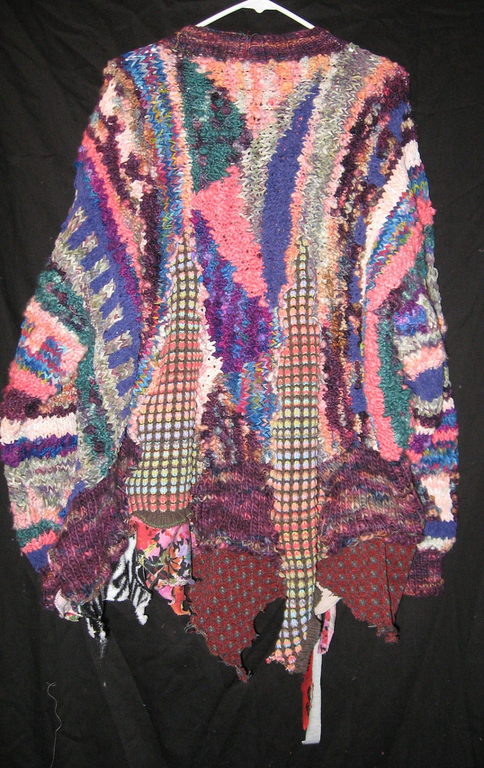 Upcycled Hand knit multi color funky sweater Cardigan