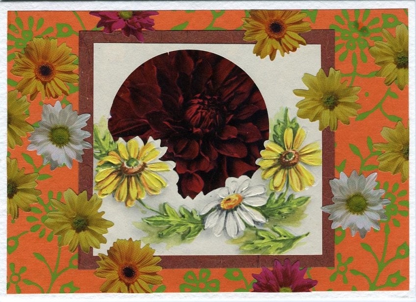 Autumn card, OOAK fall flowers 5 x 7