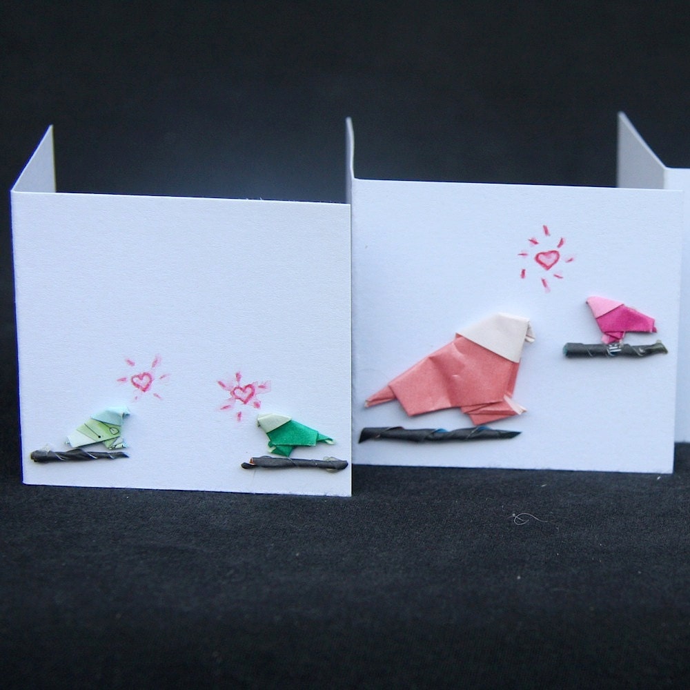 Origami Gift Cards Set of 3 - Love Birds - Blank