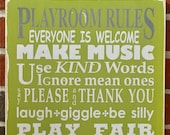 Whimsical Playroom Rules Distressed Sign - Typography Word Art