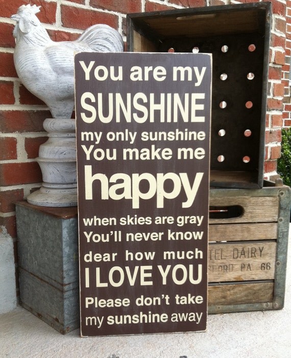 You Are My Sunshine Sign Typography Word Art in Chocolate Brown with Cream letters