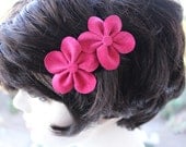 Hot Pink Suede Leather Flower Blossom Hair Barrette