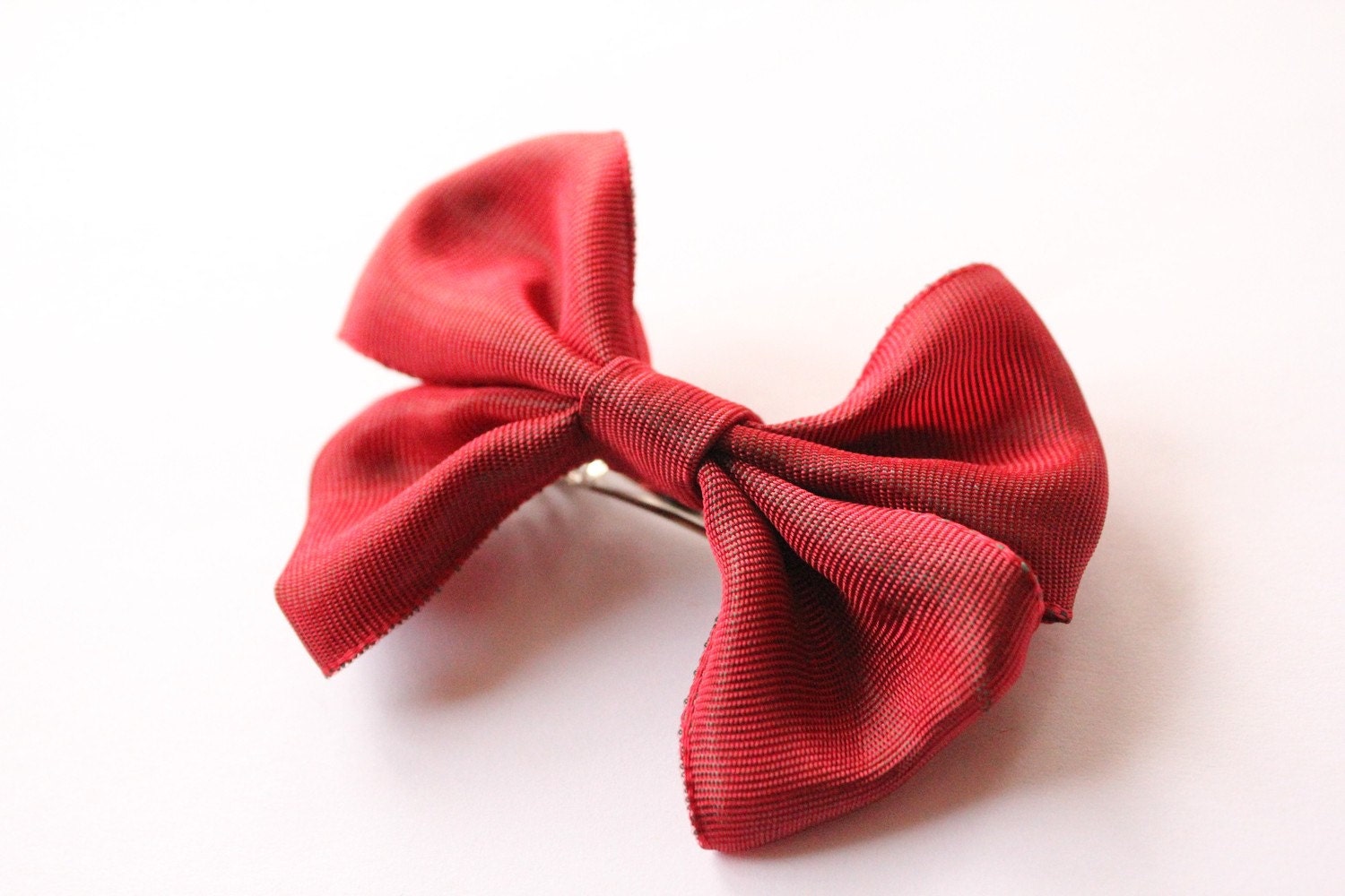 Red Poppy Ribbon Bow Barrette Hair Clip