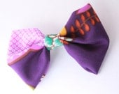 Purple Japanese Floral Print Fabric Bow Barrette Hair Clip