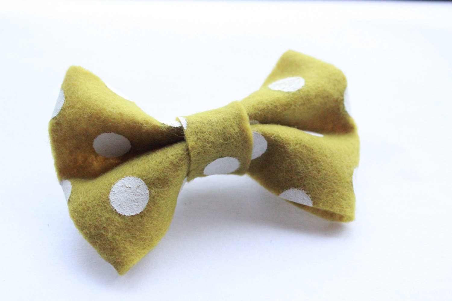 Lemongrass Green Polka Dot Felt Fabric Bow Barrette Hair Clip