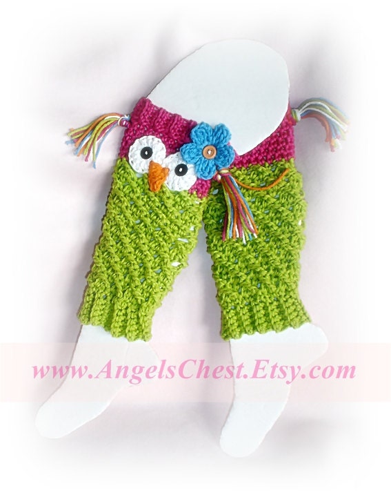 PDF Crochet Pattern Owl Leg Warmers or Leggings Sizes Newborn to Preteen No. 19