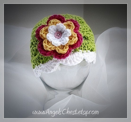 PDF PATTERN Eggshell beanie hat with flowers Newborn to Adult sizes Crochet Photo prop No. 13