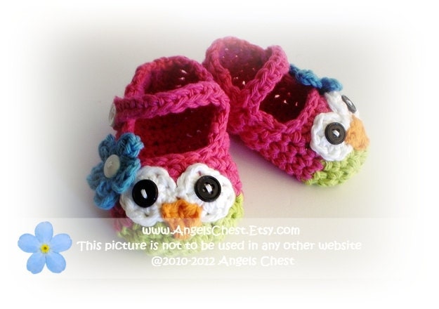PDF Crochet Pattern No. 23 Owl Mary Janes Slippers Sizes Newborn to 10 years old by AngelsChest