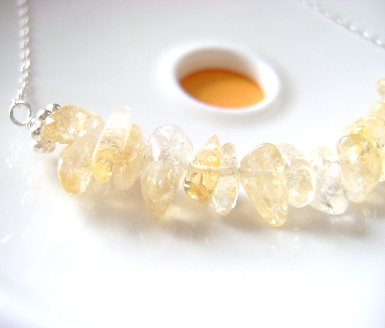 Row necklace Sterling silver with Citrine stones, bridesmaids gift, wedding jewelry, November birthstone