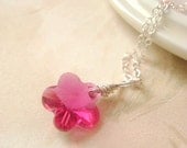 Swarovski Pink Fuchsia flower pendant on a sterling silver necklace, bridemaids gift, wedding jewelry