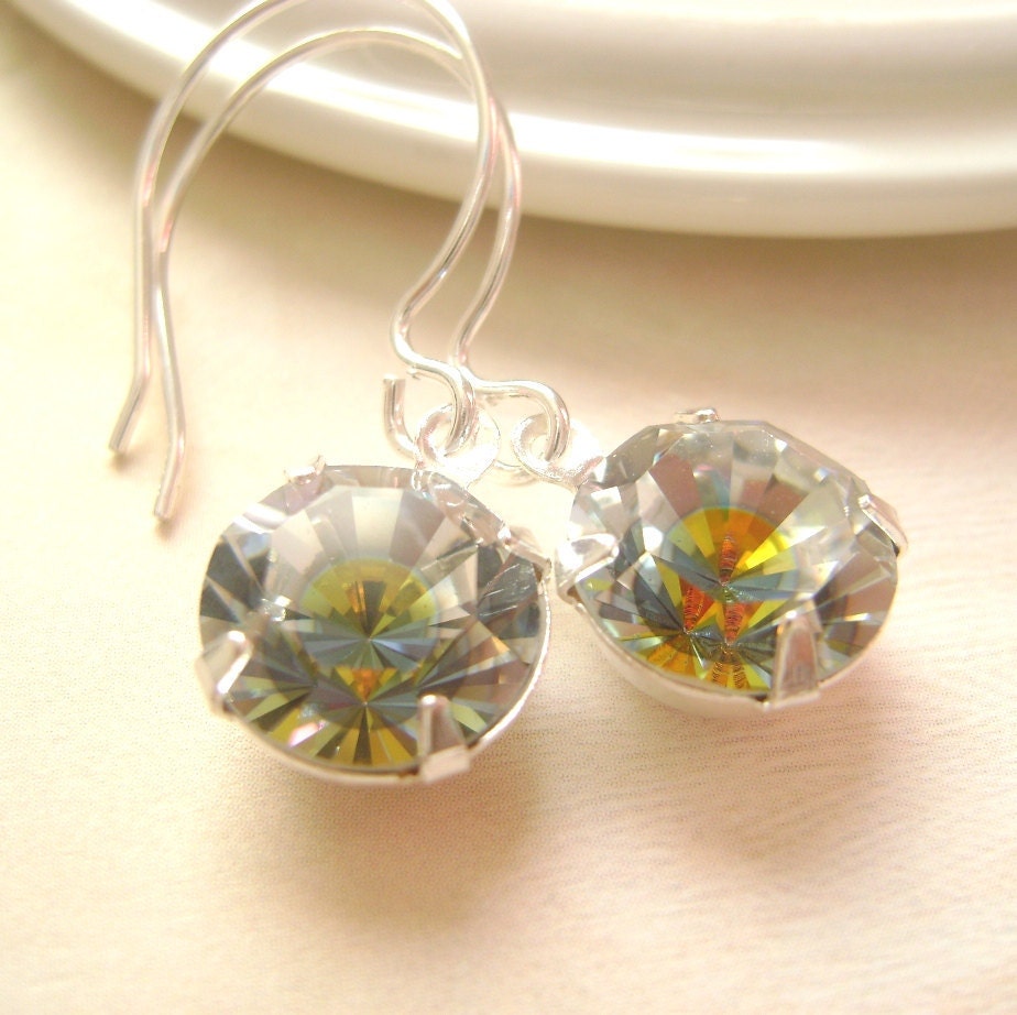 Vintage Swarovski crystals with gray grey nuances Silver earrings, bridesmaid gift, Wedding earrings