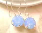 Vintage Blue Opal Swarovski stone Silver earrings, bridesmaid gift, Wedding earrings