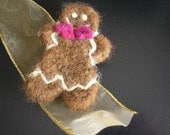 Needle Felted Gingerbread Man Fiber Art Ornament