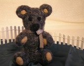 Licorice Needle Felted Fiber Art Bear-Black Art Bear-Felt Teddy Bear