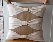 Linen bows on burlap pillow