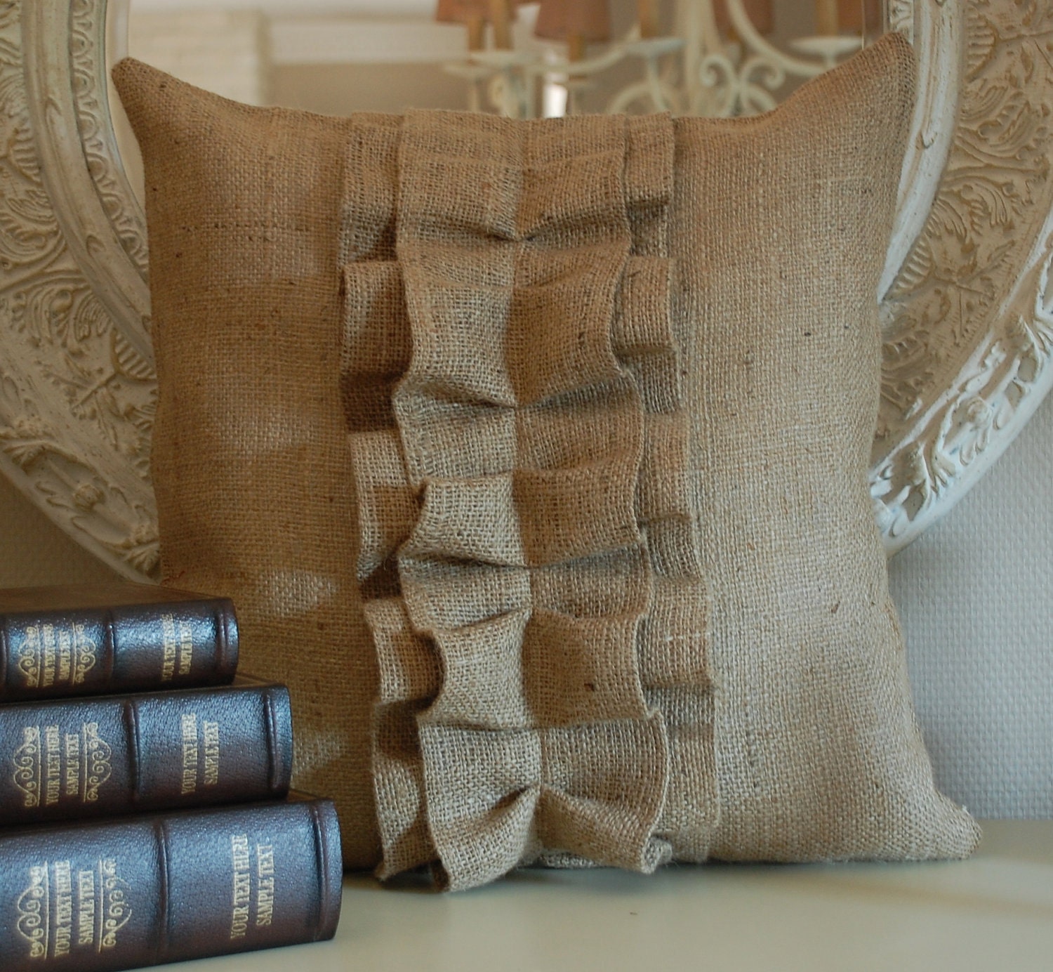 Burlap Ruffle pillow cover