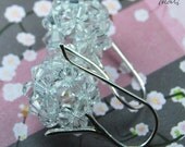 Swarovski earrings: Crystal WOVEN BALLS. Sterling silver. Bridal jewelry. Wedding jewellery. Dangle earrings. Long earrings.
