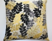 18 Inch Decorative Throw Pillow Cover - Black, Gold, Gray, and Yellow Leaves - Invisible Zipper Closure
