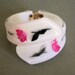 Vintage Lucite Plastic Clamper Bracelet White with Pink Roses
