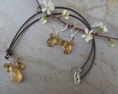 The Bee Keepers Wife Set -Golden Citrine on Leather Necklace & Earrings