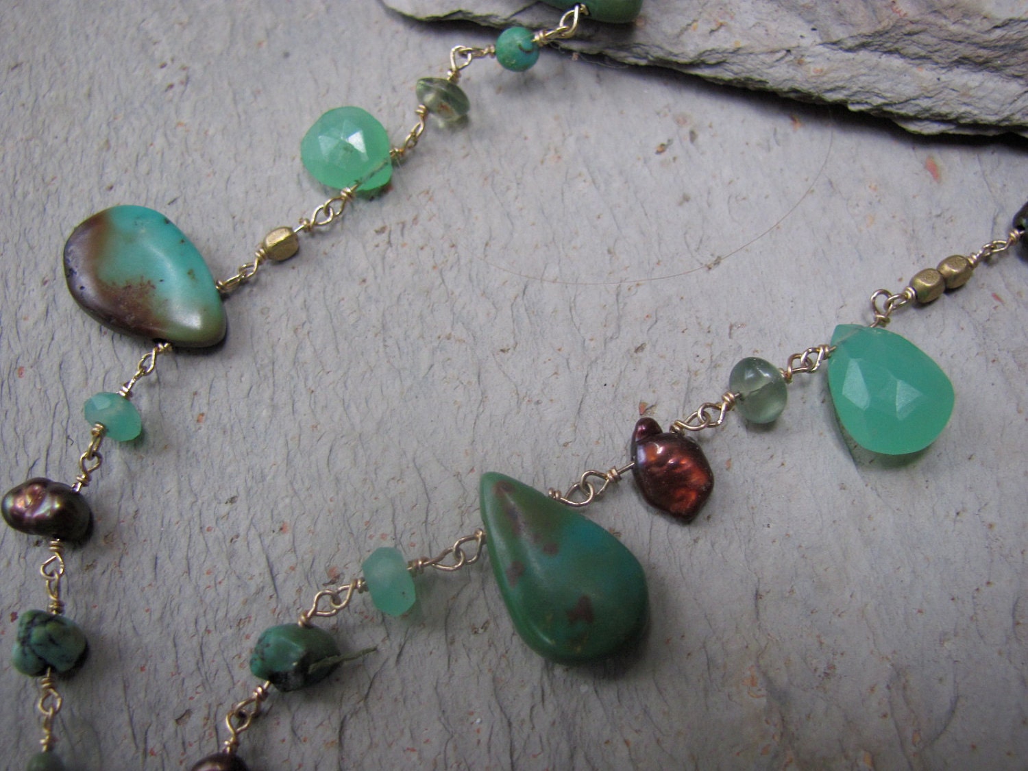 Desert Rain -Turquoise, Chrysoprase & Pearl Necklace