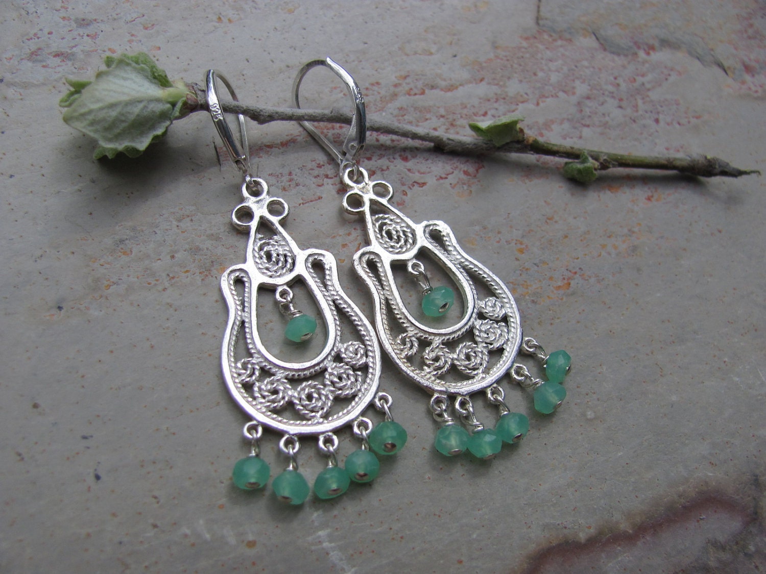 Chrysoprase & Silver Dangle Earrings