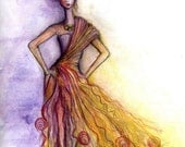 Fancy evening. Fashion Illustration. Watercolor and pencil drawing. Art Print 8X10