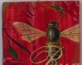 Bee original acrylic painting on reclaimed rustic solid wood board
