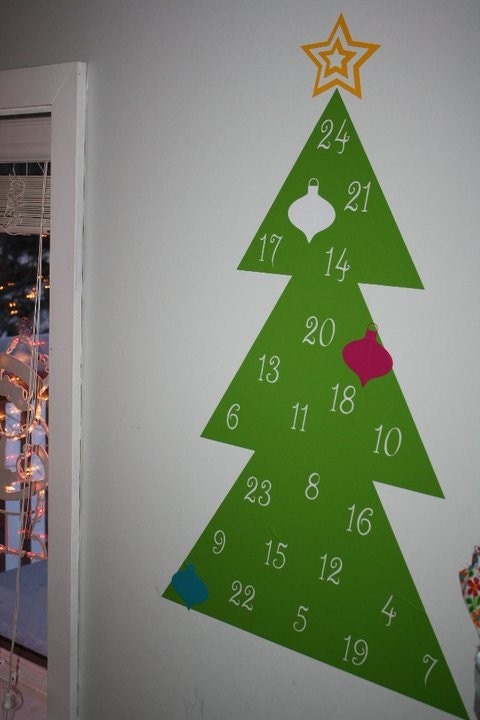Advent Calendar Vinyl Wall Decal Christmas Tree Ornaments Holiday