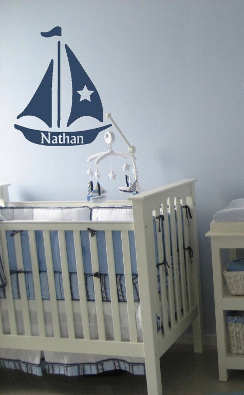 Nautical Personalized Sailboat Sail Name 22x28 Vinyl Wall Lettering Words Quotes Decals Art Custom - ALastingExpression