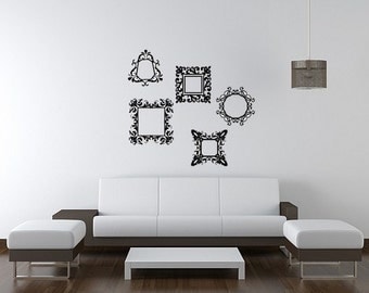 Vintage Damask Photo Frames Vinyl Wall Decal Decor Wall Lettering Words Quotes Decals Art Custom