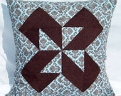 Damask Pinwheel Pillow Cover in Blue and Brown