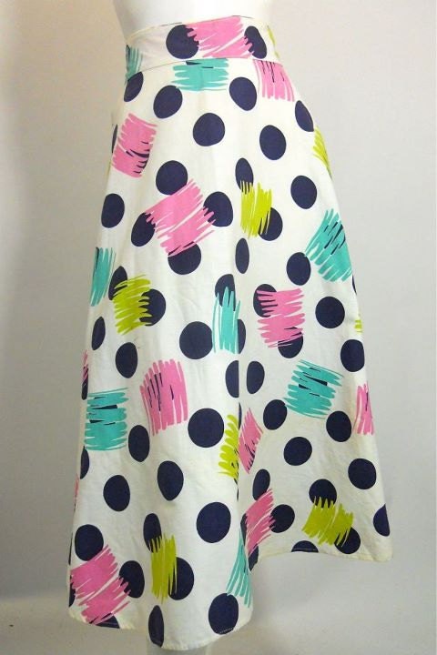 vintage 1960s POLKA DOTS and Brushstroke Print Cotton Skirt