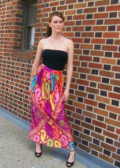 70s Maxi Skirt EXOTIC Colorful Jersey