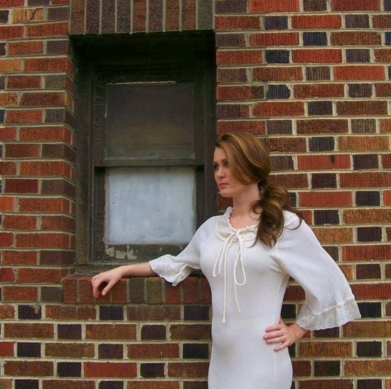 Hippie Glamour 70s White Gauzy Cotton Dress