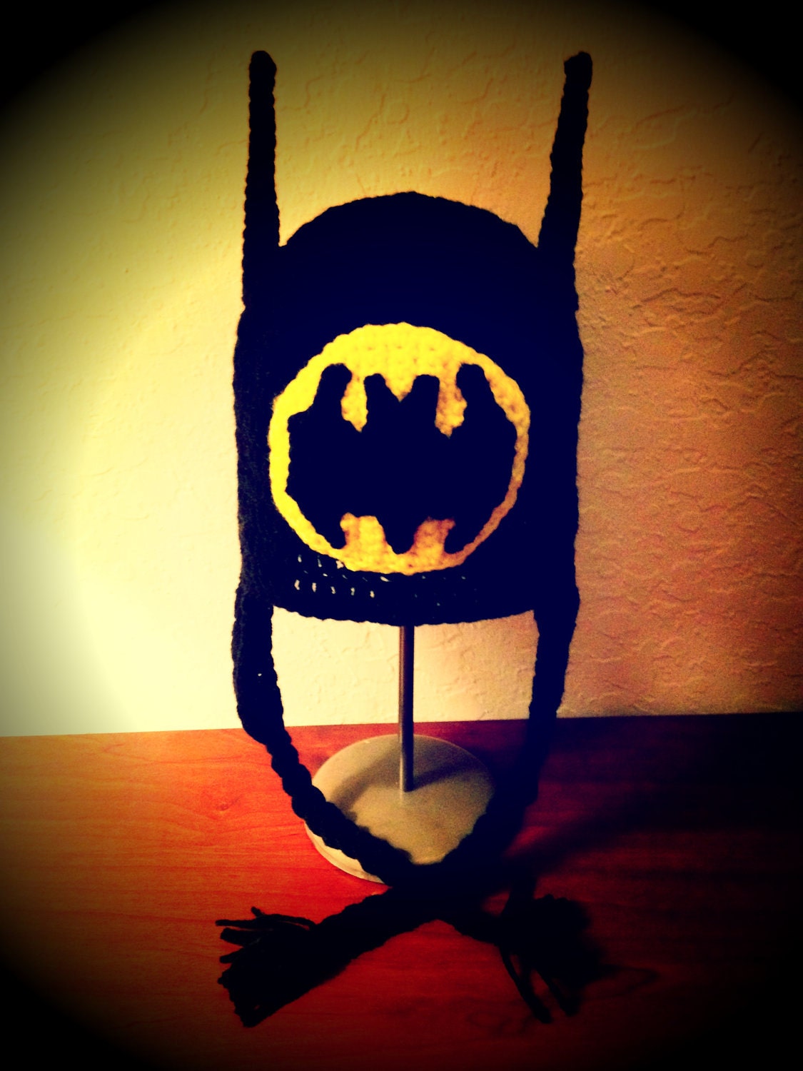 Custom Crochet Batman Inspired Beanie with Earflaps