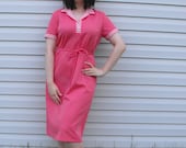 Vintage 70s Pink Dress Casual Short Sleeve Cute Flutterbye XL Plus