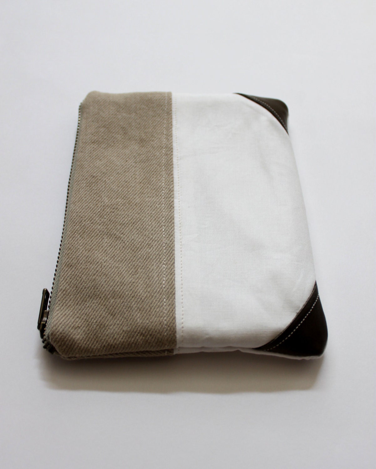 Pouch: Color Block pouch, Leather pouch, white and tan clutch