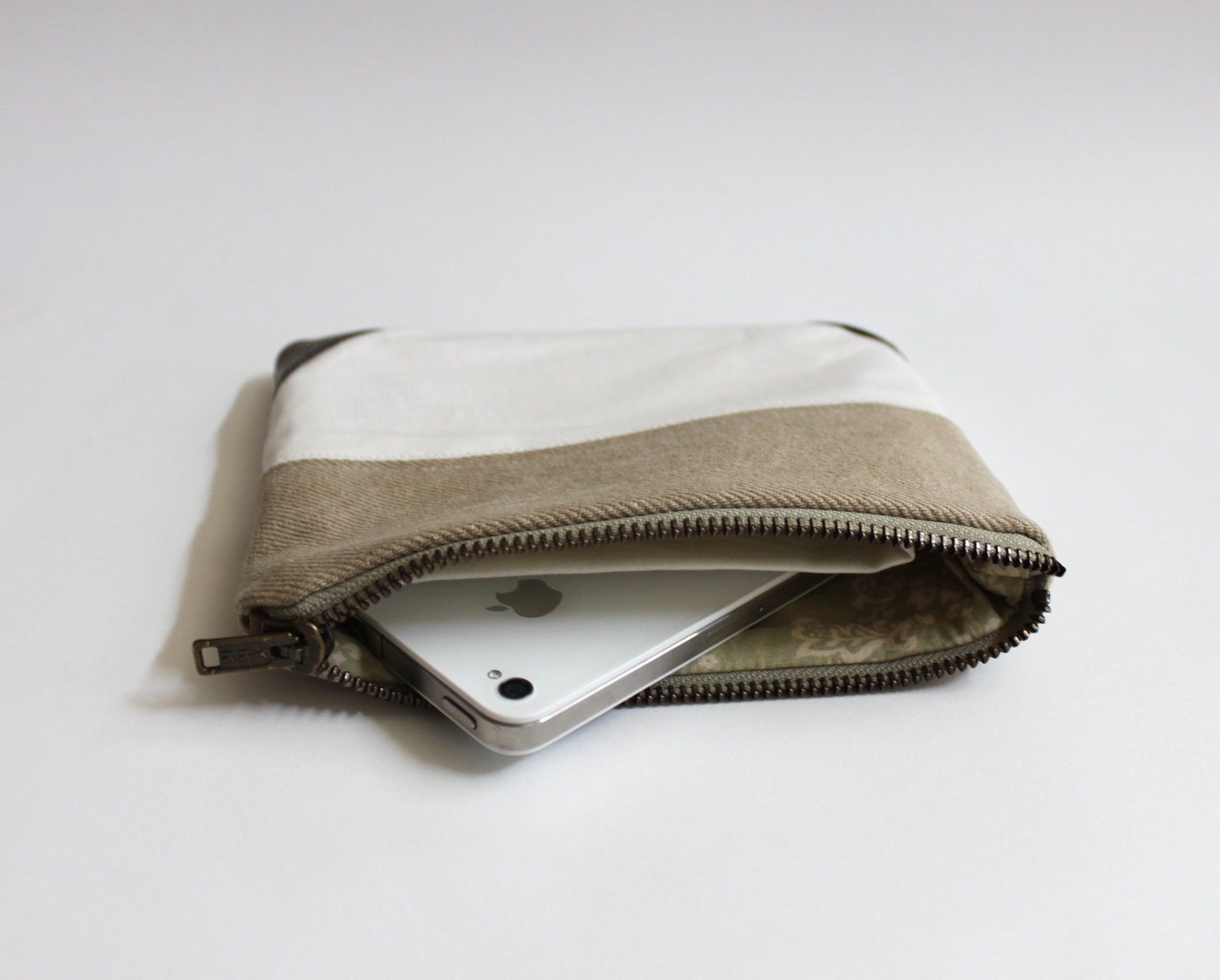 Pouch: Color Block pouch, Leather pouch, white and tan clutch