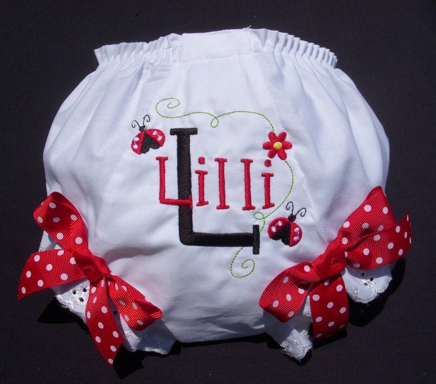 Personalized  Lady Bug and Flowers   Diaper Cover