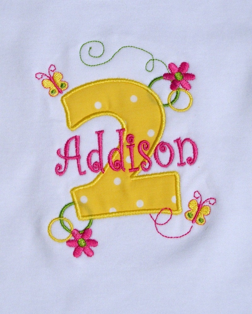 Girls' Birthday Butterflies and Flowers Frilly Edge Long Sleeve T-Shirt