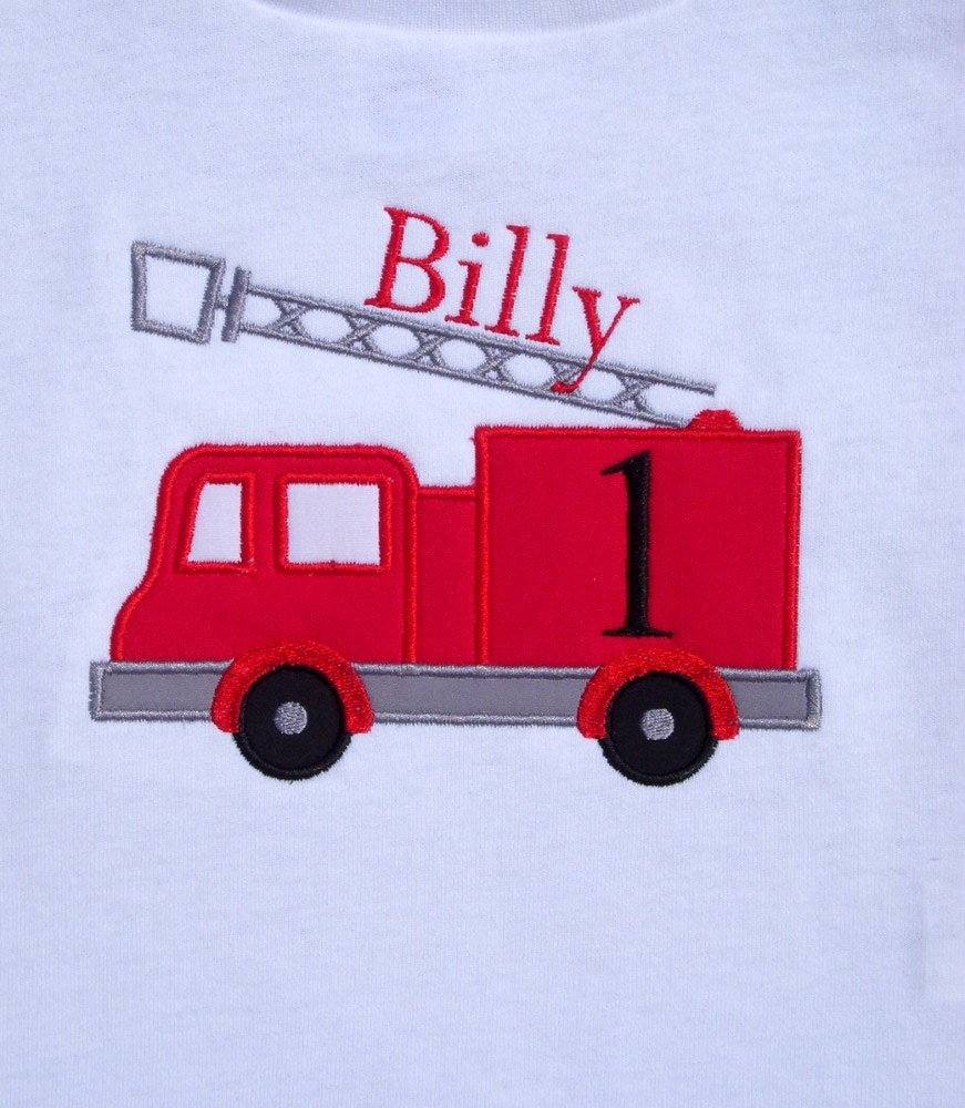 Boys' Birthday Firetruck Short Sleeve T-Shirt or Onesie