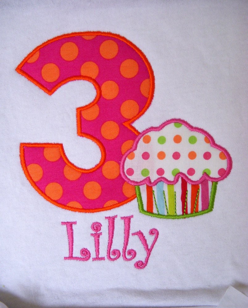 Girls' Birthday Cupcake Orange & Hot Pink Short Sleeve Onesie