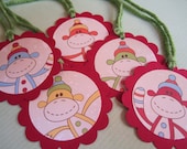 Sock Monkey Collection-- Set of 10 Round Colorful Gift Tags