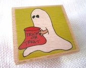 Trick or Treat Ghost  -- NEW Wood Block Rubber Stamp