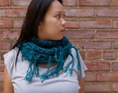The Eastern Market Shawl Scarf - Teal. READY TO SHIP. Machine washable Non wool triangle shawl with fringe