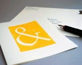 Yellow Ampersand Blank Notecard, Typography Print Greeting Card