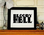 8x10 Linocut Print, Black and White Bloody Hell Block Print
